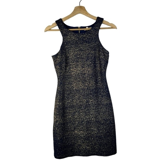 Speechless Navy Blue & Gold Glitter Bodycon Mini Dress 5/S - Picture 1 of 4